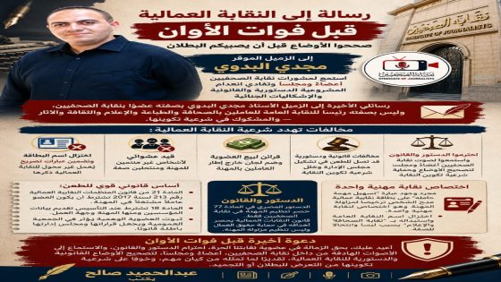 مصر…..عبدالحميد صالح يكتب رسالة إلى النقابة العمالية قبل فوات الأوان.. صححوا الأوضاع قبل أن يصيبكم البطلان