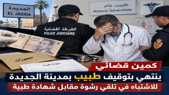كمين قضائي ينتهي بتوقيف طبيب بمدينة الجديدة للاشتباه في تلقي رشوة مقابل شهادة طبية